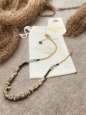 🖤KINSLEY ARMELLE🖤Dalmatian Jasper & Gold-Tone Beaded Necklace with Dust Bag/NIP